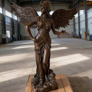 Bellissima Statua di Ragazza di Grandi Dimensioni, Decorazione da Giardino, Lampada in Metallo Antico Stile Rame - Product Image 6