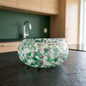 Portavelas de Vidrio Soplado a Mano Verde con Puntos Blancos, Resistente al Calor, Vidrio Reciclado para el Hogar, Navidad, Bodas y Fiestas - Product Image 2