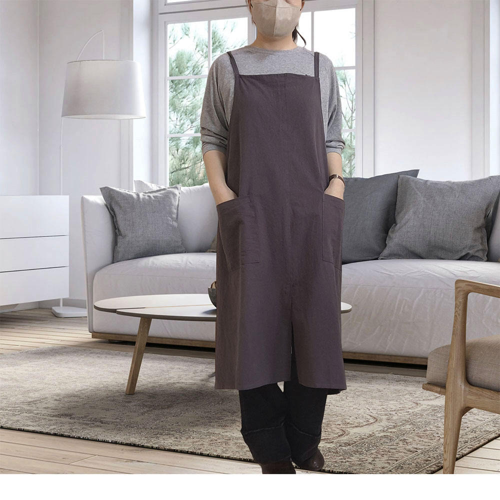 Dark gray cotton linen fine shoulder strap with slit