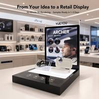 Support d'affichage personnalisé pour casque Bluetooth IA avec panneau de commande tactile, rétroéclairage LED, plateforme en acrylique et panneau d'affichage remplaçable, conception ouverte