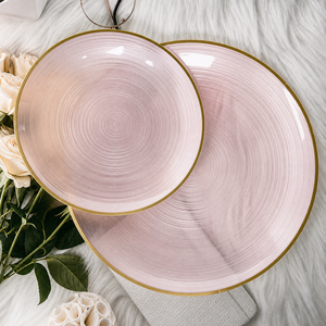 Assiette de mariage en plastique PS de luxe, sans BPA, de qualité alimentaire, avec bord doré, couleur personnalisée, 7/10 pouces, spirale, jetable - Product Image 4