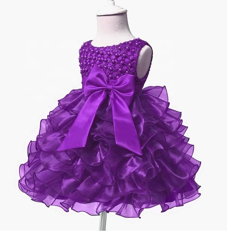 2021 Summer Girl Big Bow Dress Sleeveless Party Wedding Dress Wedding Flower Girl Purple Dress