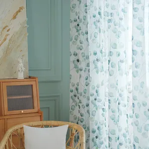 Floral Botanical Design Semi Sheer Grün Weiß Vorhang Print Gardinen für Wohnzimmer Weiche Chiffon Vorhänge für Schlafzimmer