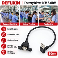 DEFUXIN Abgewinkeltes USB 2.0 A-Stecker auf A-Buchse Panelmontage-Verlängerungskabel 50cm Schraubmontage-Kabel für Industriegehäuse