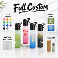 Bouteille d'eau en plastique de 650 ml avec logo personnalisé, vaporisateur, poignée et couvercle, pour le sport, les activités de plein air, les cadeaux d'entreprise, vente en gros