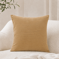Housse de coussin bohème en polyester et coton, motif géométrique rayé camel, tricotée, en velours côtelé