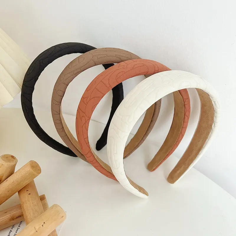 Shenglan Autumn and Winter Wide-Brimmed Sponge Print Headband Solid Color Pattern Headbands for Women