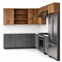 Ensemble d'armoires de cuisine modernes de luxe pour maison résidentielle et appartement, design bois et gris bicolore, meubles de cuisine en forme de L