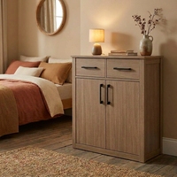 Buffet de rangement en chêne naturel à grain visible, 2 tiroirs, 2 portes, minimaliste, gain de place, montage facile, pour salon et salle à manger