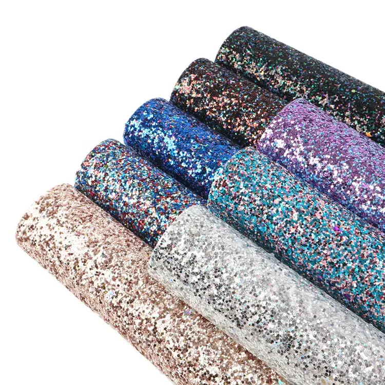 8 piece/set plain color chunky glitter synthetic leather set 78422