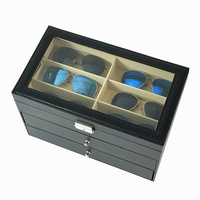 Cuero 12 piezas anteojos y 12 relojes Almacenamiento y gafas cajón de exhibición organizador de caja bloqueable