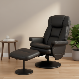เก้าอี้นวดปรับเอนหนัง PU รุ่น D0100XFFNKT สีดำ แบบหมุนได้ พร้อมออตโตมัน  สำหรับห้องนั่งเล่น ห้องนอน สำนักงาน - Product Image 2