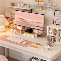 Support de moniteur d'ordinateur en alliage d'aluminium rose transparent, base de tablette, hauteur réglable, rangement suspendu pour bureau
