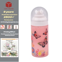 Botol Semprot Kabut Halus Plastik Cetak UV dengan Bodi Warna Pink Bermotif Kupu-kupu, Cetak UV Custom