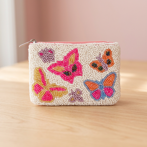 Bolsa de Almacenamiento Mini con Cierre y Mariposa Bordada con Cuentas, Bolsa de Almacenamiento Cuadrada de Algodón de Moda en Colores Mixtos, Producto Promocional - Product Image 1