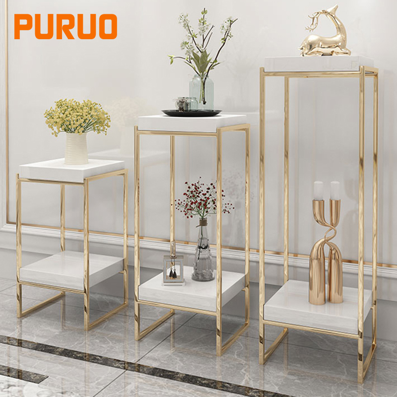 Оптовая цена, золотая металлическая подставка из нержавеющей стали MDF для свадьбы, Цветочная полка для гостиной