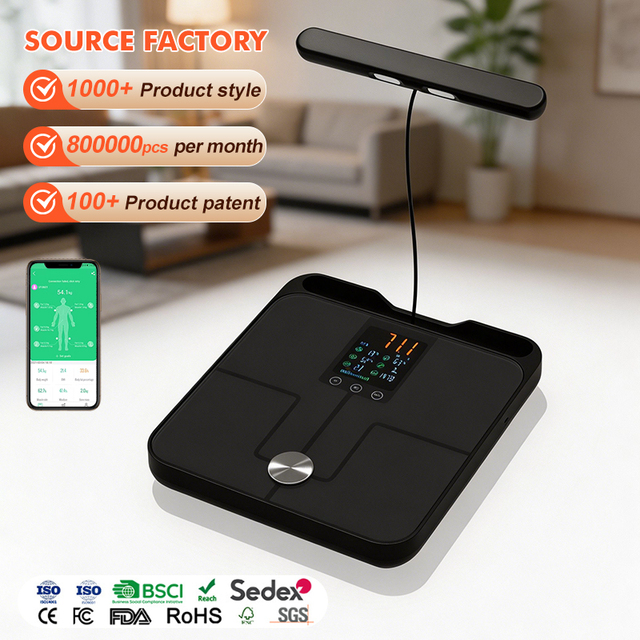 8 Electrodes Smart Body Fat Scale 180kg Digital Weighing Scale Bathroom Scale with Tempered Glass ABS Plastic