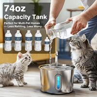 Distributeur d'eau portable pour animaux de compagnie en acier inoxydable 304 écologique, mignon, durable, avec système de filtration de sécurité, 2,2 L, fontaine à eau pour chien et chat