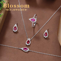 Ensemble de bijoux assortis en argent sterling 925 avec zircone et rubis en forme de goutte pour femme, vente en gros