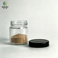 Stoples Kaca Bening Bulat Mini 150ml Dilengkapi Tutup, Wadah Kaca untuk Saus Cabai, Selai Kacang, Kemasan Sampel Porsi