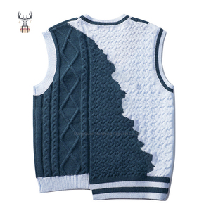 Nanteng Custom New Arrival Günstige beheizte Druck Farb kombination <span class=keywords><strong>V</strong></span>-Ausschnitt Lässig Ärmellose Baumwolle Strickwaren Herren Weste Pullover