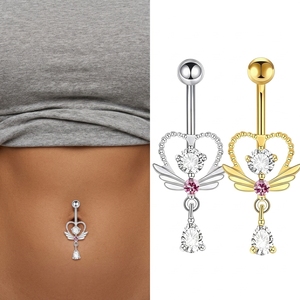 Anneaux de <span class=keywords><strong>nombril</strong></span> Ailes d'<span class=keywords><strong>ange</strong></span> en forme de cœur, barbell incurvé, bijoux de <span class=keywords><strong>piercing</strong></span> au <span class=keywords><strong>nombril</strong></span> en cristal, rose, argenté, doré, vente en gros, fournisseur en vrac - Product Image 1