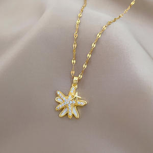 Concha blanca de doble capa estrella de mar moda nuevo acero inoxidable chapado en oro circón colgante <span class=keywords><strong>collar</strong></span> joyería Unisex - Product Image 3