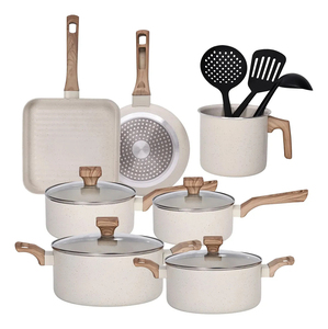 High Quality Ceramic Coated <b>Pot</b> Pan Silicone Glass Lids Soft Touch Handle Non Stick 15 Piece Aluminium Cookware <b>Set</b> - Product Image 1