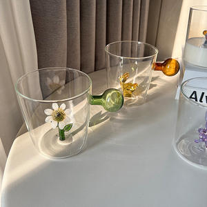 Taza de agua de vidrio de borosilicato alto estilo de dibujos animados tridimensional para el hogar moderno lindo diseño de una sola capa para fiestas para beber - Product Image 2