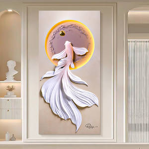 Peinture décorative en résine 3D de poisson, texture dessinée à la main, beige/jaune/gris, cadre, ambiance décontractée en amont, <span class=keywords><strong>pour</strong></span> hall d'entrée, mur de salon - Product Image 3