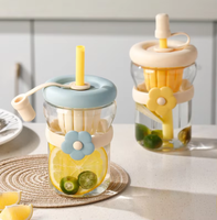 Gobelet en verre à fleurs mignon avec paille, gobelet esthétique pour boire du café glacé, du jus et du thé au lait, cadeau pour les filles