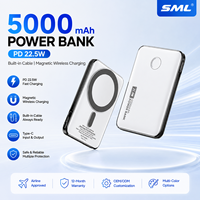 Batterie externe magnétique ultra-compacte 5000 mAh PD22.5W, mini chargeur rapide avec câble Type C intégré, fournisseur OEM ODM personnalisé