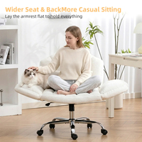 Chaise de bureau ergonomique pivotante blanche en chenille, douce comme un nuage, réglable en hauteur, avec accoudoirs relevables, idéale pour les animaux de compagnie