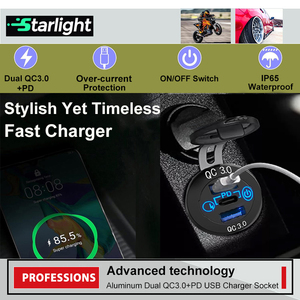 QC3.0 PD Toma de cargador de coche Montaje en Panel de aluminio 12V/24V Salida USB dual con Interruptor táctil para camión RV Marine - Product Image 3