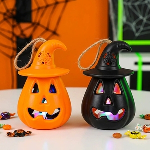 Lanterne citrouille-tête de morteuse d'Halloween, sculptée creuse, veilleuse LED en plastique, décoration de table pour bar, fête de loup-garou, accessoire de maison hantée - Product Image 1