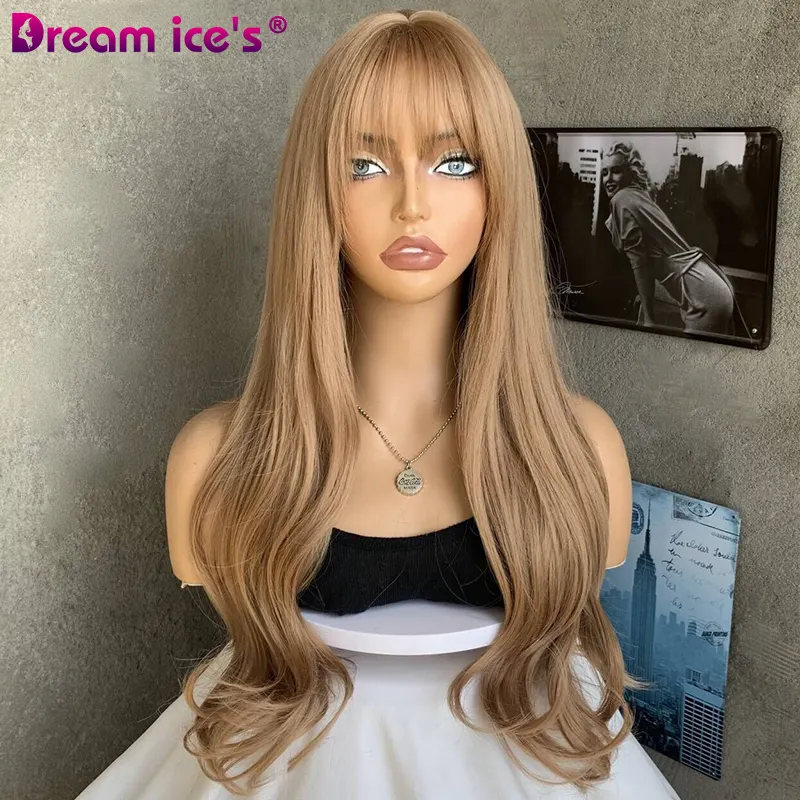 DREAM.ICE'S Hot sale high quality hair wigs for ladies synthetic long wave curly premium blonde color luxury synthetic wig