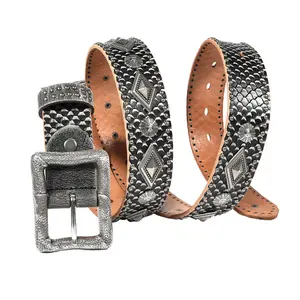 Individual Scale Pattern Cool Western Belt with Snakeskin Pin Buckle