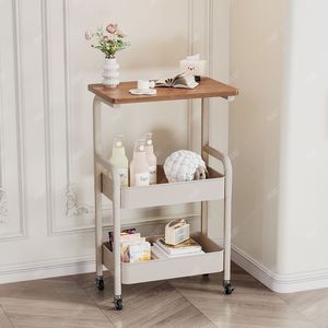 <b>Storage</b> <b>Cart</b> Multi Layer Movable With Wooden Top For Living Room Bedroom Easy Cleaning PP Material 20-35L Capacity - Product Image 1
