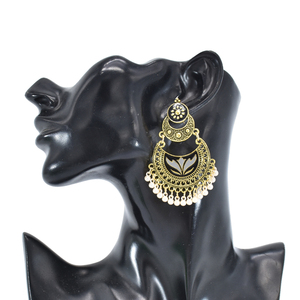 Ethnische Rosa Blumen-Halbmond-Ohrringe Bollywood Kundan Jhumka Böhmische Perlenohrringe für Damen Hochzeit - Product Image 2