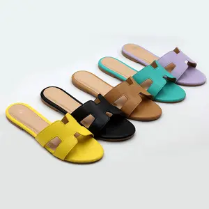 2024 Female PU leather slippers outdoor Beach comfortable flat shoes Summer leisure ladies craft shoes