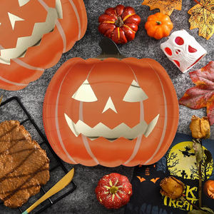 Anyite Golden Foil Cut zucca emozione piatti di carta di Halloween 7 pollici per uso alimentare disponibile per i bambini famiglia su misura forniture - Product Image 2