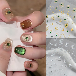 Hot Stamping Nail Stickers 3D Embossed Rhinestone Inlaid Silver Foil Self Adhesive Nail Art Decals DIY Salon Manicure - Product Image 1