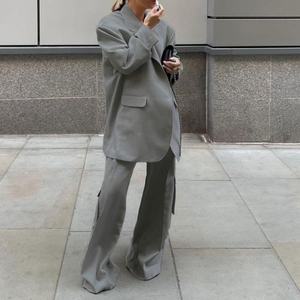 Nouvel ensemble deux pièces en lin de haute qualité pour l'automne : veste ample à revers et pantalon taille haute à jambes larges – Tenue OOTD - Product Image 2