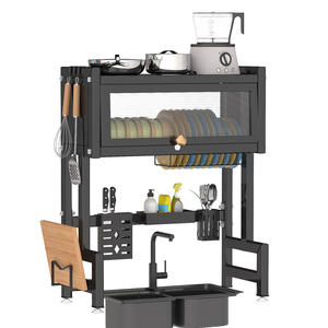 رف تخزين حديث للمطبخ، رف تصريف الأطباق فوق الحوض، صديق للبيئة، غير قابل للطي، معدني، متعدد الوظائف، طبقة واحدة - Product Image 1