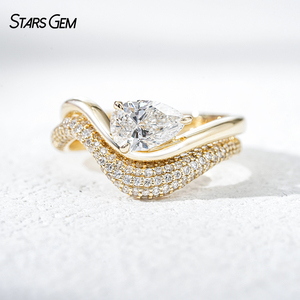 Starsgem IGI certificate 1.0ct Pear Cut Lab Diamond <b>Ring</b> Engagement <b>Wedding</b> Band Pavé <b>Set</b> <b>for</b> <b>Women</b> - Product Image 1