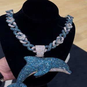 Liontin berlian Moissanite VVS pria, warna-warni putih berlapis emas Hip Hop liontin trendi perhiasan perak 925 - Product Image 1