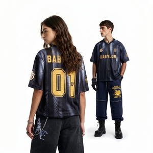 T-shirt court <span class=keywords><strong>de</strong></span> football américain en maille respirante personnalisé <span class=keywords><strong>de</strong></span> haute qualité, streetwear, édition limitée - Product Image 4