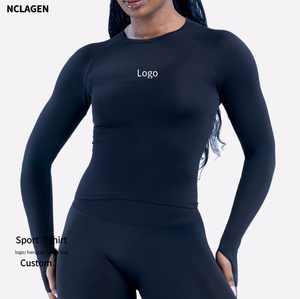 Nouvel Arrivage – T-shirt de <span class=keywords><strong>Sport</strong></span> Sans Couture à Col Rond et Manches Longues pour Femme, Doux, Respirant, Idéal pour la Course en Extérieur et le Fitness - Product Image 1