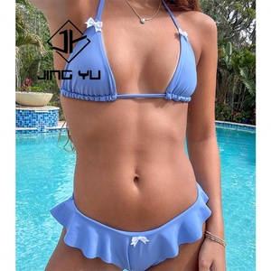 Bikini Micro con Volantes de Color Sólido de Alta Calidad, Ropa de Playa Hawaiana OEM, Bikini de Nailon Reciclado Personalizado - Product Image 5