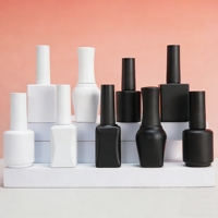 En stock – Flacons en verre pour vernis à ongles en gel 12 ml/15 ml – Blanc mat/noir – Formes carrée et ronde – Bouchon à pinceau – Sérigraphie givrée
